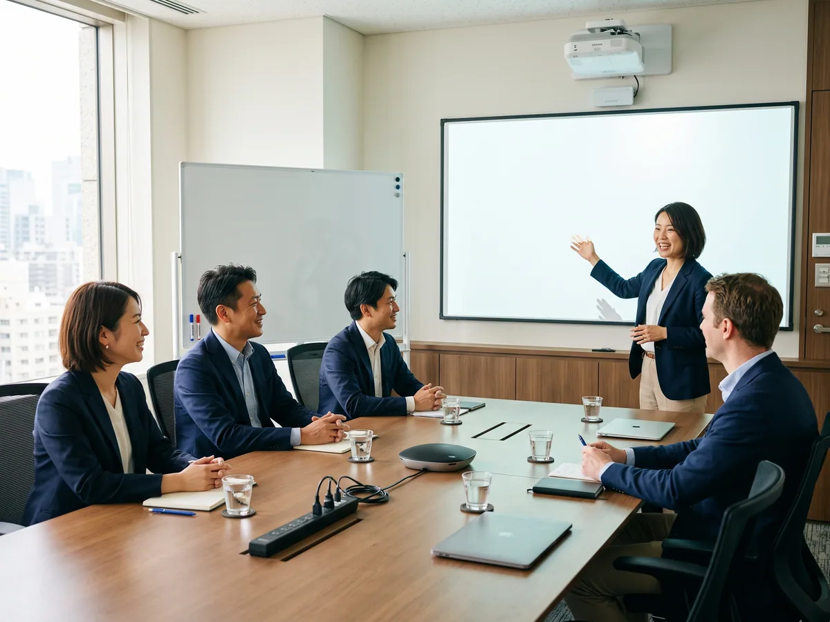 スクリーンを使って進行中の会議